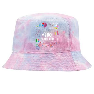 Square Root Of 100 10th Birthday 10 Year Old Love Math Tie-Dyed Bucket Hat