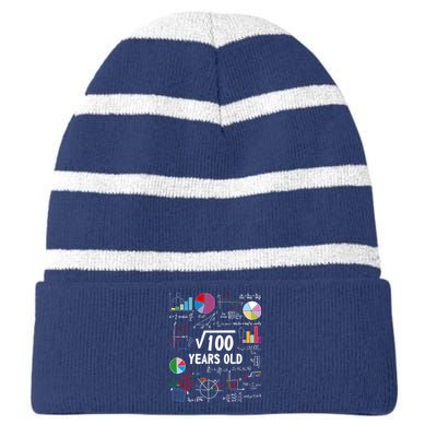 Square Root Of 100 10th Birthday 10 Year Old Love Math Striped Beanie with Solid Band