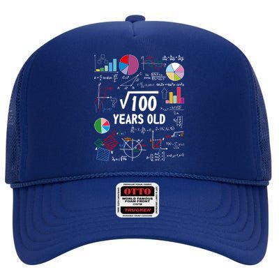 Square Root Of 100 10th Birthday 10 Year Old Love Math High Crown Mesh Back Trucker Hat