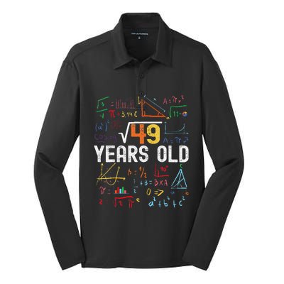 Square Root Of 49 7th Birthday 7 Years Old Birthday Silk Touch Performance Long Sleeve Polo