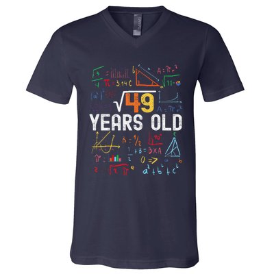 Square Root Of 49 7th Birthday 7 Years Old Birthday V-Neck T-Shirt