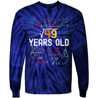 Square Root Of 49 7th Birthday 7 Years Old Birthday Tie-Dye Long Sleeve Shirt