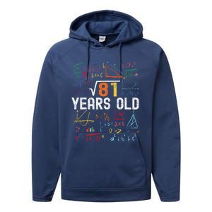 Square Root Of 81 9th Birthday 9 Years Old Birthday Performance Fleece Hoodie