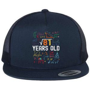 Square Root Of 81 9th Birthday 9 Years Old Birthday Flat Bill Trucker Hat