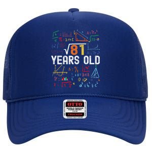 Square Root Of 81 9th Birthday 9 Years Old Birthday High Crown Mesh Back Trucker Hat