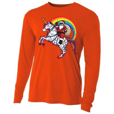 Santa Riding On Unicorn Christmas Gift Great Gift Cooling Performance Long Sleeve Crew