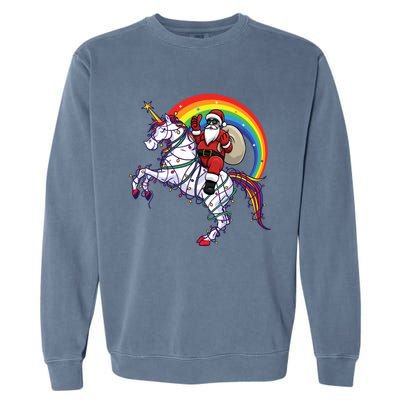 Santa Riding On Unicorn Christmas Gift Great Gift Garment-Dyed Sweatshirt