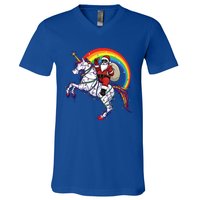 Santa Riding On Unicorn Christmas Gift Great Gift V-Neck T-Shirt