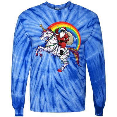 Santa Riding On Unicorn Christmas Gift Great Gift Tie-Dye Long Sleeve Shirt