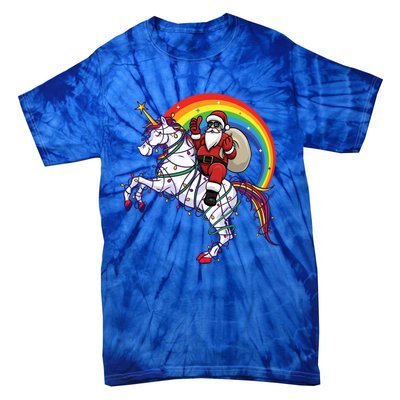 Santa Riding On Unicorn Christmas Gift Great Gift Tie-Dye T-Shirt