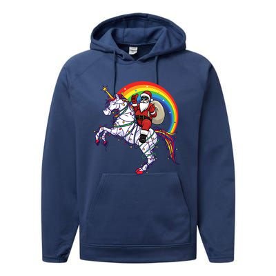 Santa Riding On Unicorn Christmas Gift Great Gift Performance Fleece Hoodie