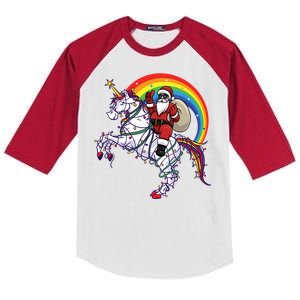 Santa Riding On Unicorn Christmas Gift Great Gift Kids Colorblock Raglan Jersey