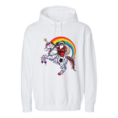 Santa Riding On Unicorn Christmas Gift Great Gift Garment-Dyed Fleece Hoodie