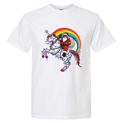 Santa Riding On Unicorn Christmas Gift Great Gift Garment-Dyed Heavyweight T-Shirt