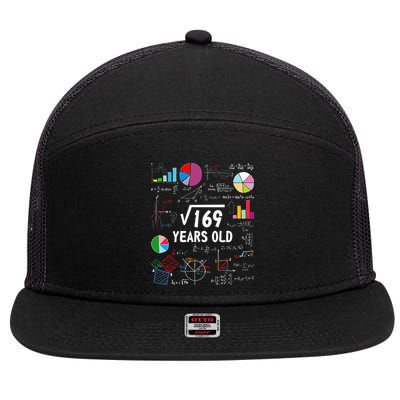 Square Root Of 169 13th Birthday 13 Year Old Math Nerd 7 Panel Mesh Trucker Snapback Hat