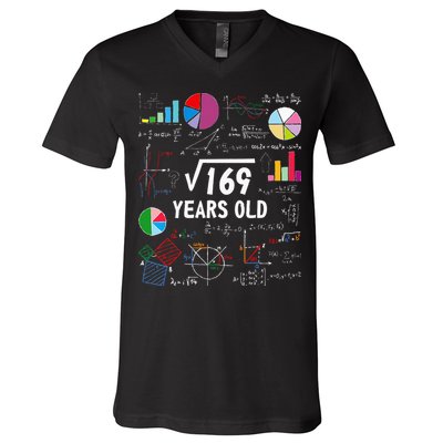 Square Root Of 169 13th Birthday 13 Year Old Math Nerd V-Neck T-Shirt