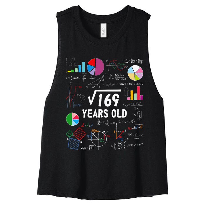 Square Root Of 169 13th Birthday 13 Year Old Math Nerd Women's Racerback Cropped Tank