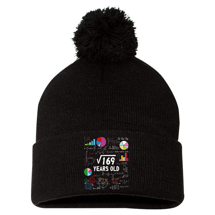 Square Root Of 169 13th Birthday 13 Year Old Math Nerd Pom Pom 12in Knit Beanie
