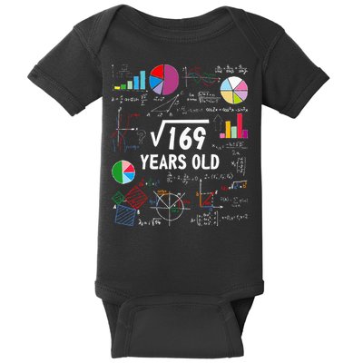 Square Root Of 169 13th Birthday 13 Year Old Math Nerd Baby Bodysuit