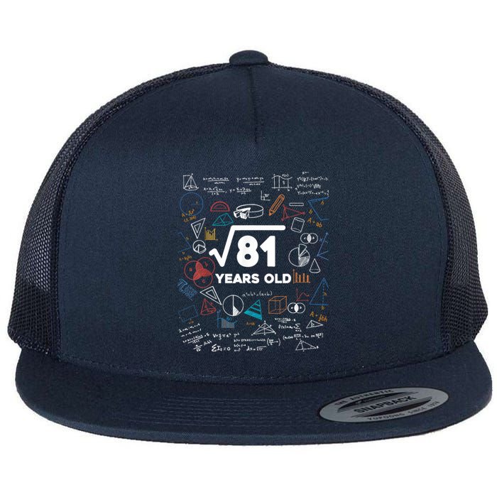 Square Root Of 81 9th Birthday Math Lover 9 Year Old Bday Flat Bill Trucker Hat