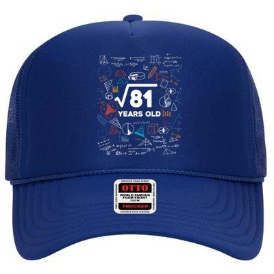 Square Root Of 81 9th Birthday Math Lover 9 Year Old Bday High Crown Mesh Back Trucker Hat