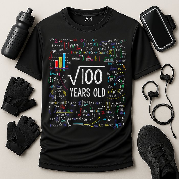 Square Root Of 100 10th Birthday 10 Year Old Gifts Math Bday Cooling Performance Crew T-Shirt