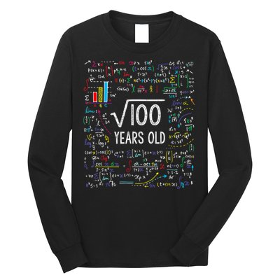 Square Root Of 100 10th Birthday 10 Year Old Gifts Math Bday Long Sleeve Shirt