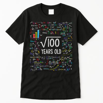 Square Root Of 100 10th Birthday 10 Year Old Gifts Math Bday Tall T-Shirt