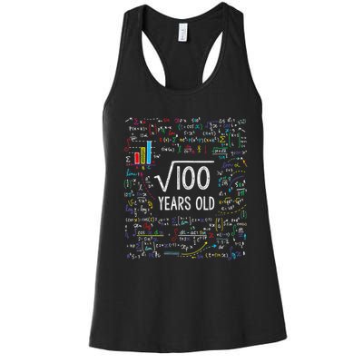 Square Root Of 100 10th Birthday 10 Year Old Gifts Math Bday Women's Racerback Tank