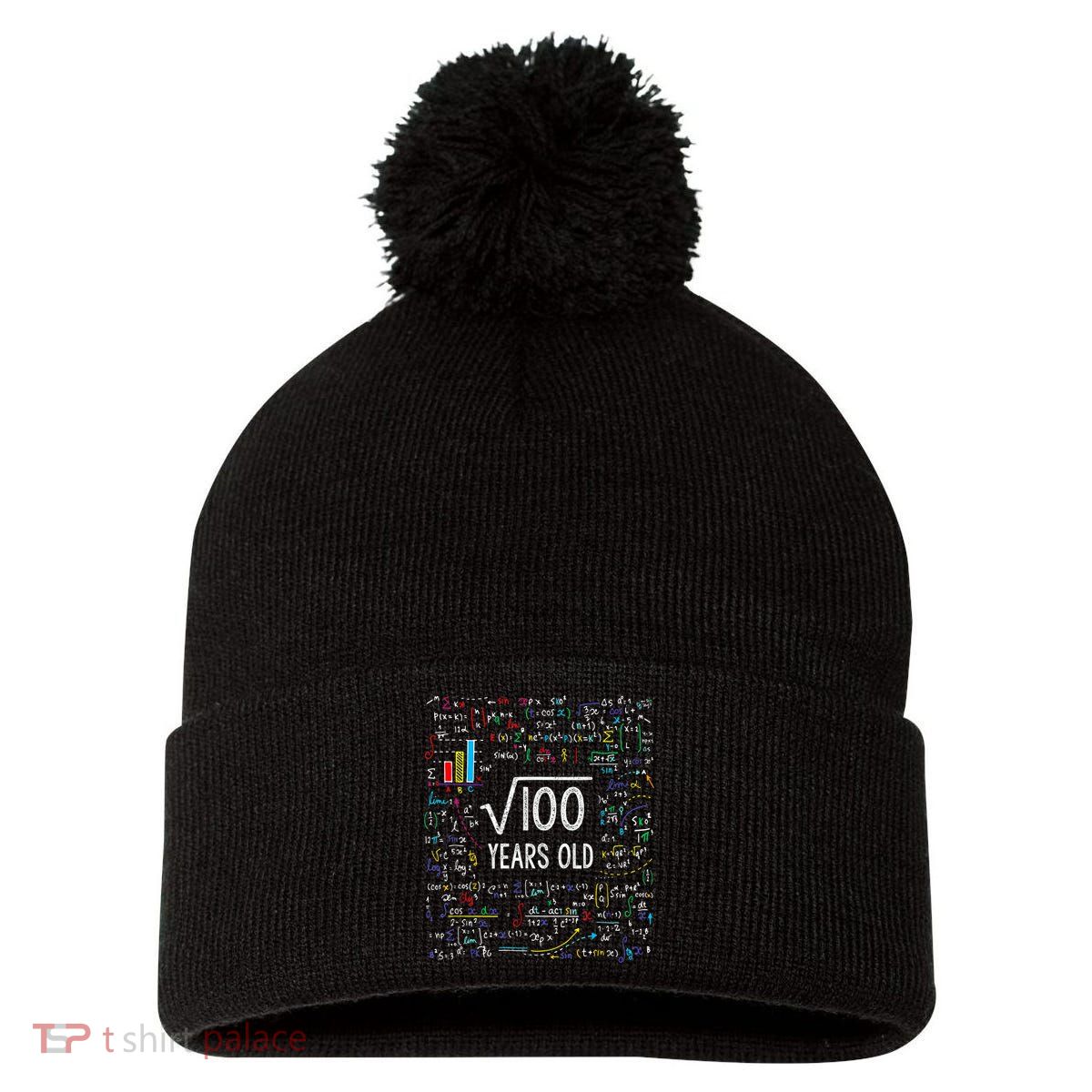 Square Root Of 100 10th Birthday 10 Year Old Gifts Math Bday Pom Pom 12in Knit Beanie