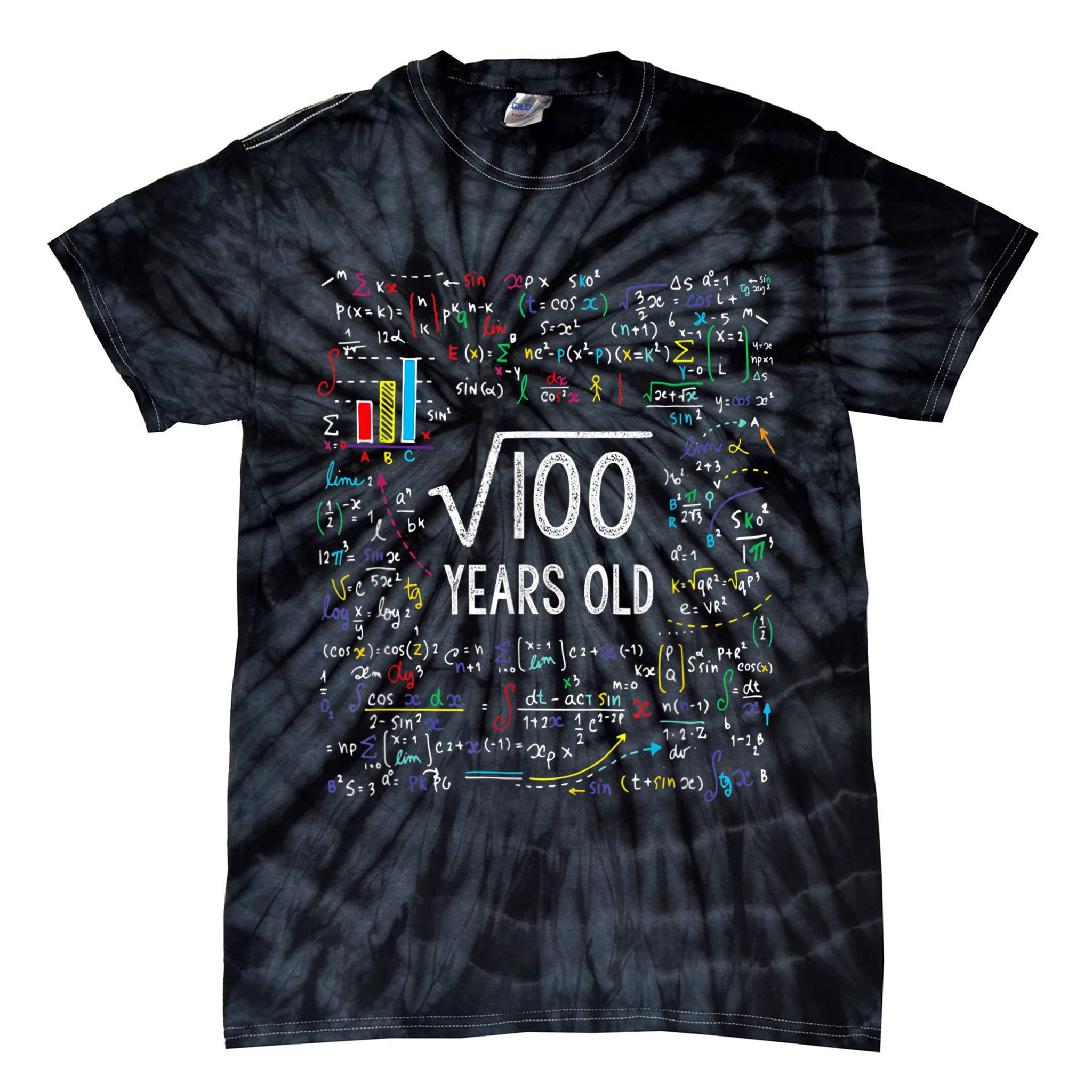 Square Root Of 100 10th Birthday 10 Year Old Gifts Math Bday Tie-Dye T-Shirt