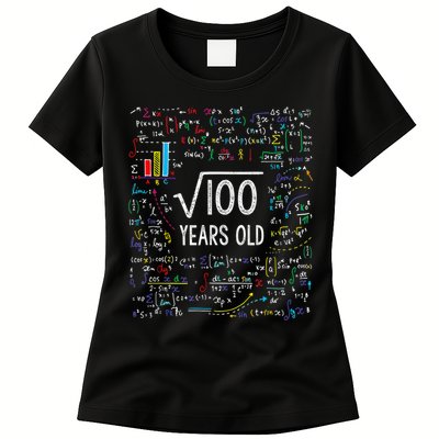 Square Root Of 100 10th Birthday 10 Year Old Gifts Math Bday Womens T-Shirt