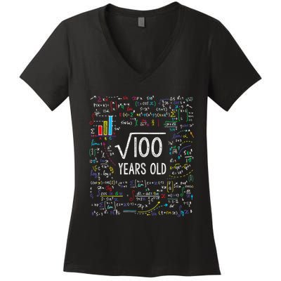 Square Root Of 100 10th Birthday 10 Year Old Gifts Math Bday Women's V-Neck T-Shirt