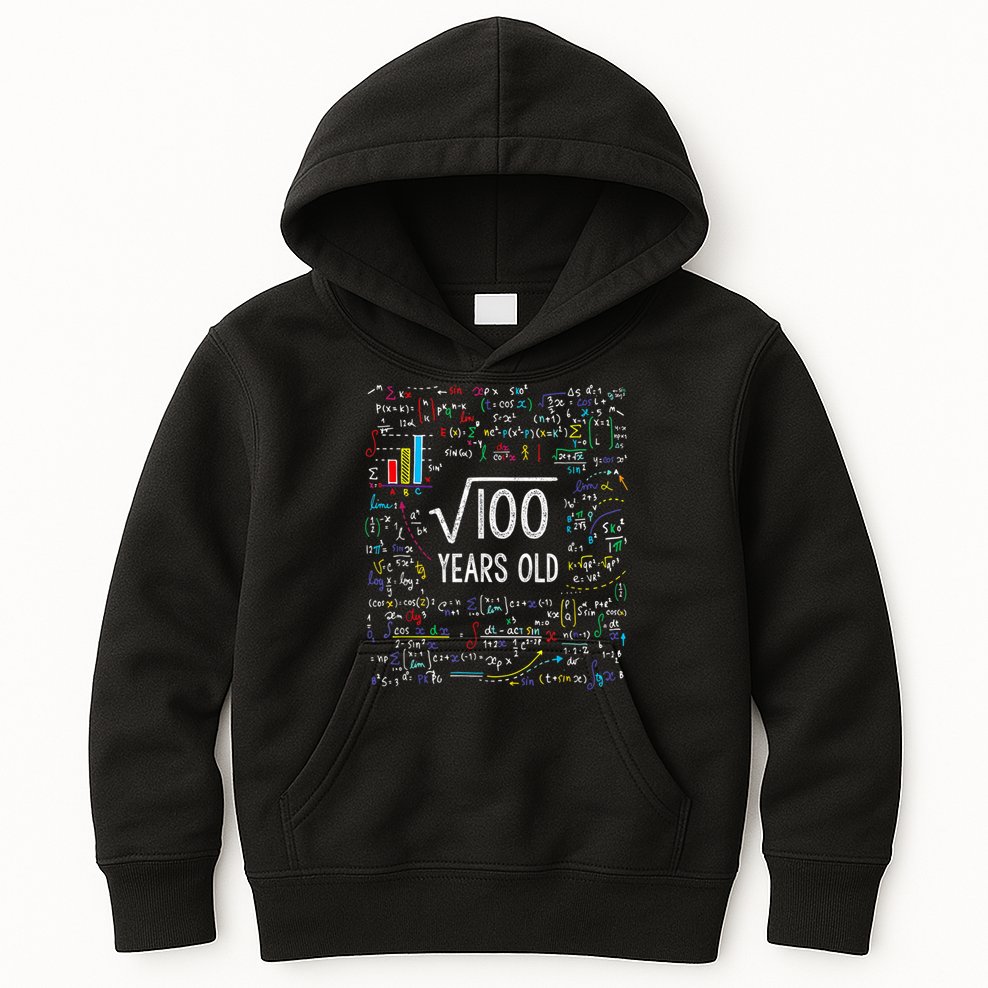 Square Root Of 100 10th Birthday 10 Year Old Gifts Math Bday Kids Hoodie
