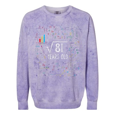 Square Root Of 81 9th Birthday 9 Year Old Gifts Math Bday Colorblast Crewneck Sweatshirt