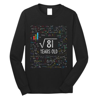 Square Root Of 81 9th Birthday 9 Year Old Gifts Math Bday Long Sleeve Shirt