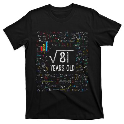 Square Root Of 81 9th Birthday 9 Year Old Gifts Math Bday T-Shirt