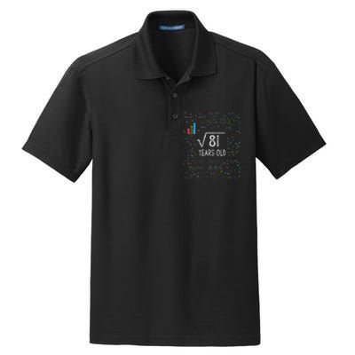 Square Root Of 81 9th Birthday 9 Year Old Gifts Math Bday Dry Zone Grid Polo