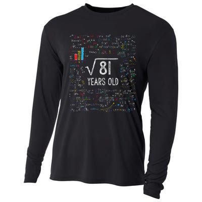 Square Root Of 81 9th Birthday 9 Year Old Gifts Math Bday Cooling Performance Long Sleeve Crew