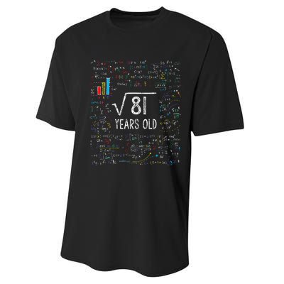 Square Root Of 81 9th Birthday 9 Year Old Gifts Math Bday Performance Sprint T-Shirt