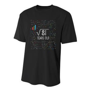 Square Root Of 81 9th Birthday 9 Year Old Gifts Math Bday Youth Performance Sprint T-Shirt