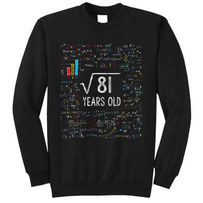 Square Root Of 81 9th Birthday 9 Year Old Gifts Math Bday Tall Sweatshirt