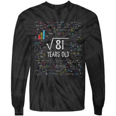 Square Root Of 81 9th Birthday 9 Year Old Gifts Math Bday Tie-Dye Long Sleeve Shirt