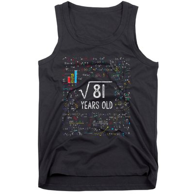 Square Root Of 81 9th Birthday 9 Year Old Gifts Math Bday Tank Top