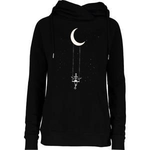 Skeleton Rock On Moon Spooky Halloween Rock Band Concerts Womens Funnel Neck Pullover Hood