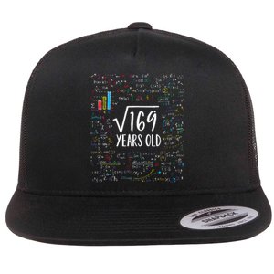 Square Root Of 169 13th Birthday 13 Year Old Gifts Math Bday Flat Bill Trucker Hat