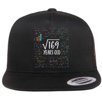 Square Root Of 169 13th Birthday 13 Year Old Gifts Math Bday Flat Bill Trucker Hat