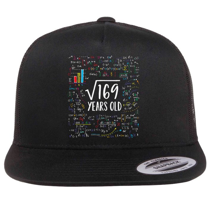 Square Root Of 169 13th Birthday 13 Year Old Gifts Math Bday Flat Bill Trucker Hat