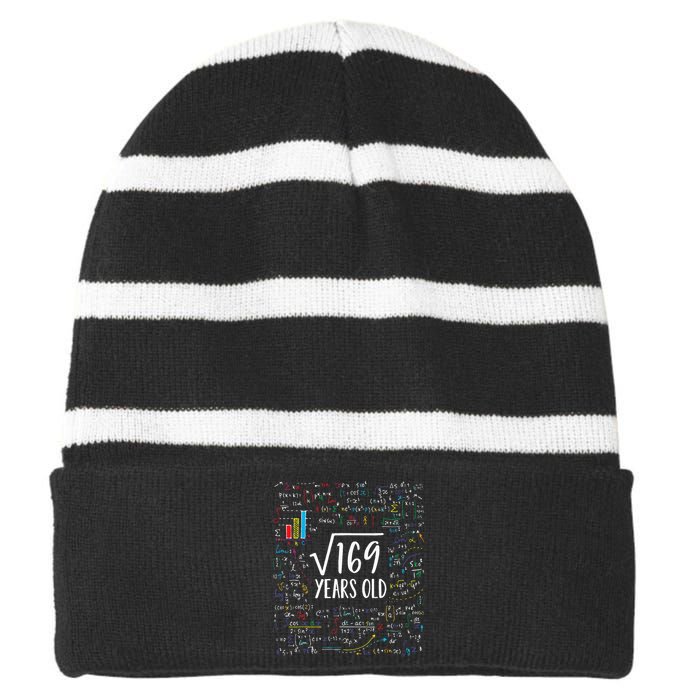 Square Root Of 169 13th Birthday 13 Year Old Gifts Math Bday Striped Beanie with Solid Band