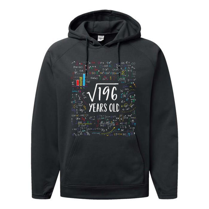 Square Root Of 196 14th Birthday 14 Year Old Gifts Math Bday Performance Fleece Hoodie